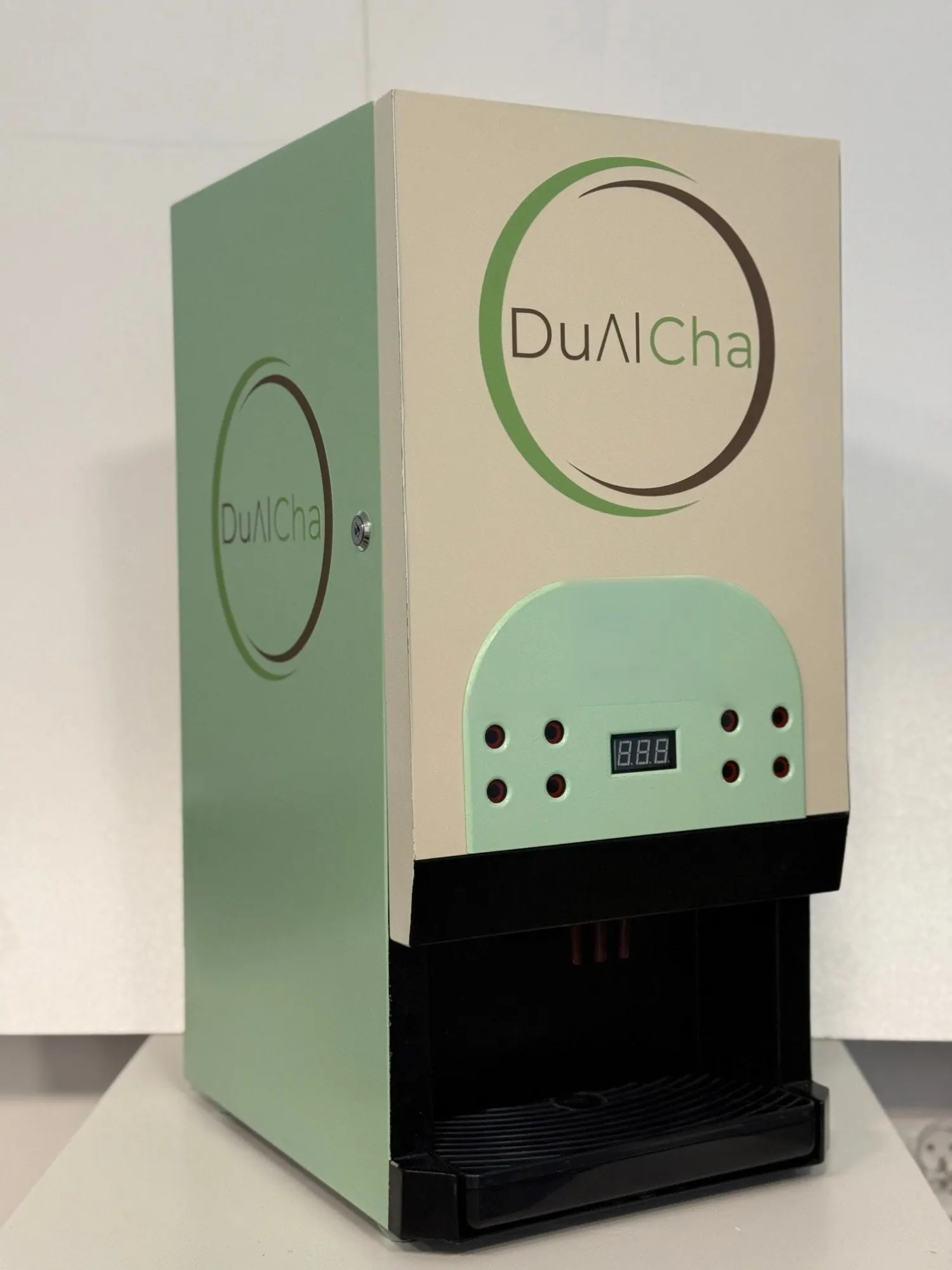 DualCha Pro Mini matcha machine, cream front and mint side panel